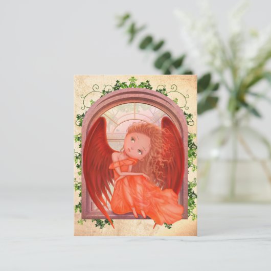  illustratie van schattige engelenmeid briefkaart (Staand voorkant)