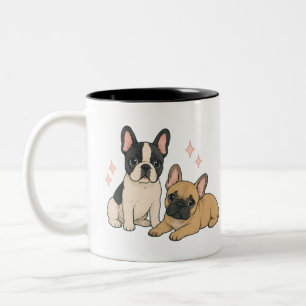 Illustratie van schattige Franse Bulldog Puppies Tweekleurige Koffiemok