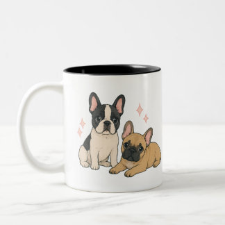 Illustratie van schattige Franse Bulldog Puppies Tweekleurige Koffiemok