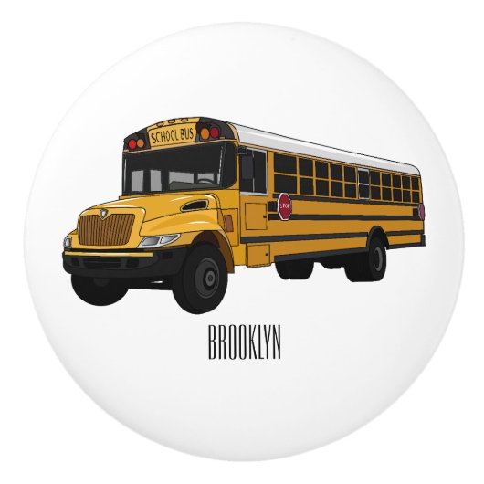 Illustratie van schoolbuscartoon keramische knop (Voorkant)