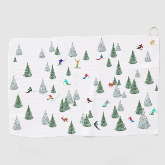 Illustratie van skiers die bergafwaarts skiën golfhanddoek (Horizontaal)