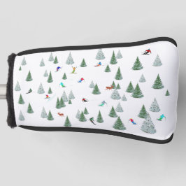 Illustratie van skiërs die bergafwaarts skien golfheadcover