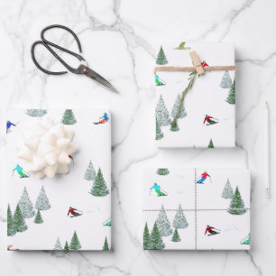 Illustratie van skiërs die bergafwaarts skiën inpakpapier vel