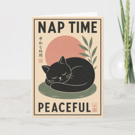 Illustratie van slapende kat Japanse minimalistisc Kaart
