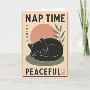 Illustratie van slapende kat Japanse minimalistisc Kaart