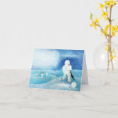 Illustratie van sneeuwman en pinguïn kaart (Gele Bloem)