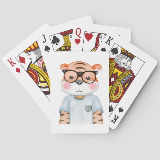 Illustratie van speelkaarten met een malle tijger (Achterkant)