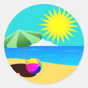 Illustratie van strandvakantie ronde sticker