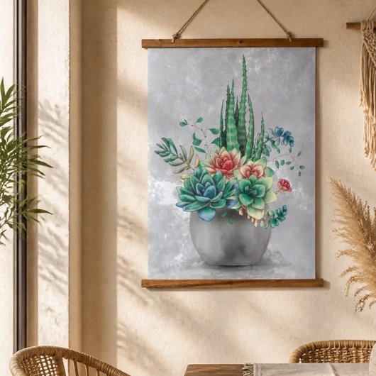 Illustratie van succulenten in pot hangend wandkleed