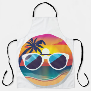 Illustratie van Sunset Beach met zonnebril Schort
