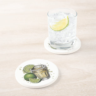 Illustratie van Tequila Shot met Zoutrand en Limoe Zandsteen Onderzetter