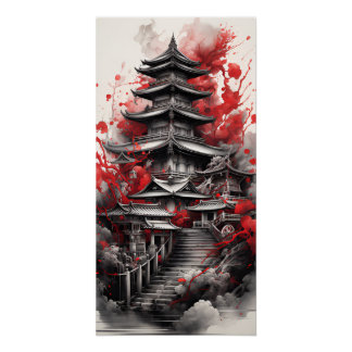 Illustratie van traditionele Japanse architectuur Perfect Poster