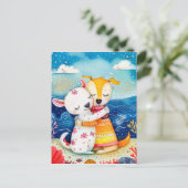 Illustratie van twee honden die op het strand spel briefkaart (Staand voorkant)