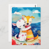 Illustratie van twee honden die op het strand spel briefkaart (Voorkant / Achterkant)