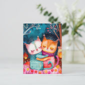 Illustratie van twee katten die knuffelen in een g briefkaart (Staand voorkant)