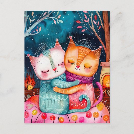 Illustratie van twee katten die knuffelen in een g briefkaart (Voorkant)