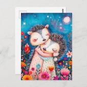 Illustratie van twee knuffelende egels 's nachts briefkaart (Voorkant / Achterkant)