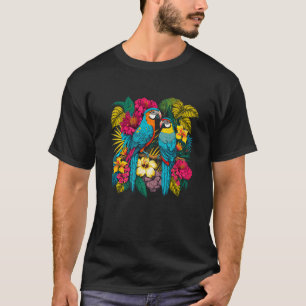 Illustratie van twee tropische parrots omringd doo t-shirt