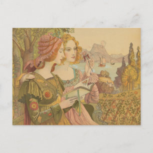 illustratie van twee vrouwen lezen briefkaart