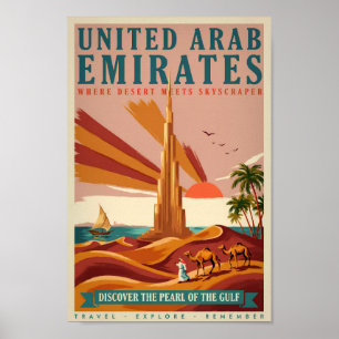Illustratie van UAE Kameel Burj Khalifa Reis Kunst Poster