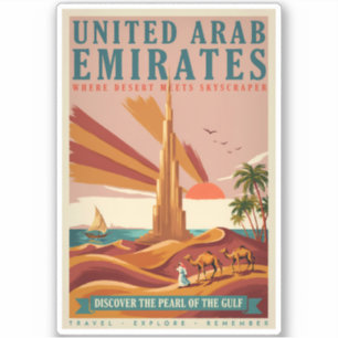 Illustratie van UAE-kameel Burj Khalifa Reis Kunst Sticker