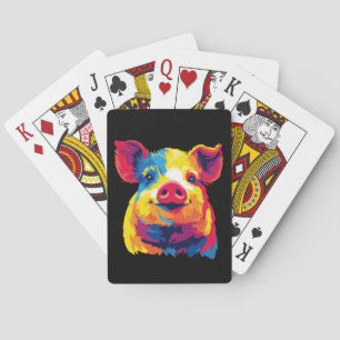 Illustratie van varkensportret in waterverfschilde pokerkaarten