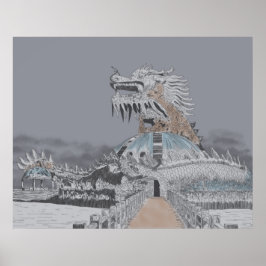 Illustratie van verlaten waterpark Thuy Tien Lake Poster