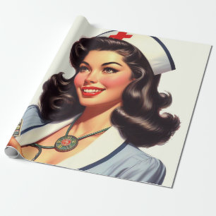 Illustratie van verpleegster in vintage stijl cadeaupapier