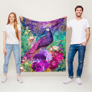 Illustratie van verweerde pauw met vintagepatroon fleece deken