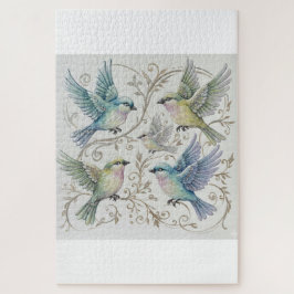 Illustratie van vier vogels in vintage stijl legpuzzel