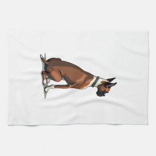Illustratie van vintage boxerhond van achteren bru theedoek