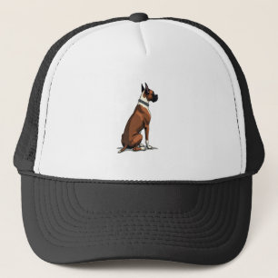 Illustratie van vintage boxerhond van achteren bru trucker pet