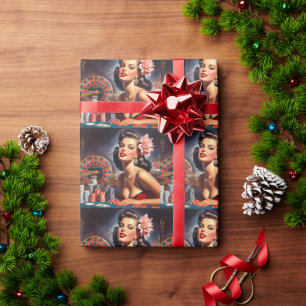 Illustratie van vintage casino pin-up cadeaupapier