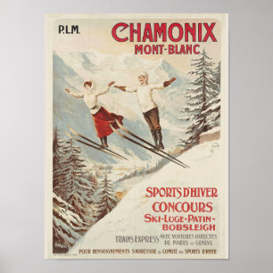 Illustratie van Vintage Chamonix Ski Reizen Poster