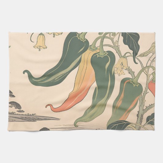 Illustratie van vintage chilipeper theedoek (Horizontaal)