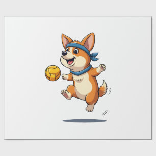 Illustratie van vintage Corgi volleybal Cute hond Cadeaupapier