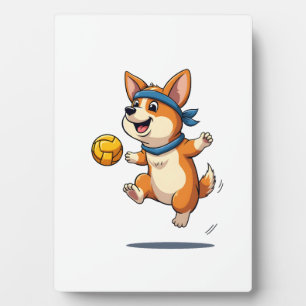 Illustratie van vintage Corgi volleybal Cute hond  Fotoplaat