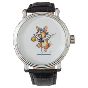 Illustratie van vintage Corgi volleybal Cute hond Horloge