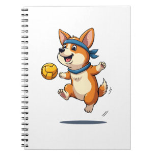 Illustratie van vintage Corgi volleybal Cute hond Notitieboek