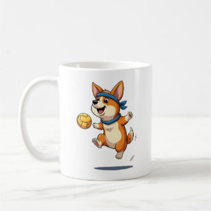 Illustratie van vintage Corgi volleybal Mopshond a Koffiemok