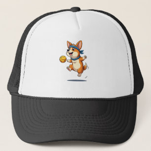 Illustratie van vintage Corgi-volleybal Schattige  Trucker Pet