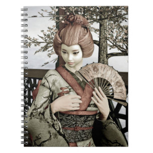Illustratie van vintage geisha-kimono-waaier notitieboek