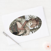 Illustratie van vintage geisha-kimono-waaier ovale sticker (Envelop)