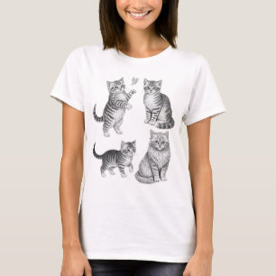 Illustratie van vintage kat cottagecore katje sche t-shirt