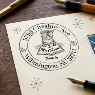 Illustratie van vintage katje Aangepast retouradre Rubberstempel
