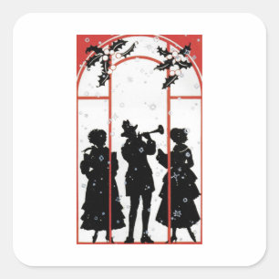 Illustratie van vintage kerstliedjeszangers in sil vierkante sticker