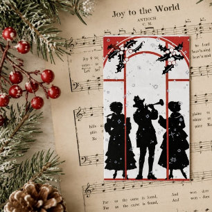 Illustratie van vintage kerstliedjeszangers in sil visitekaartje