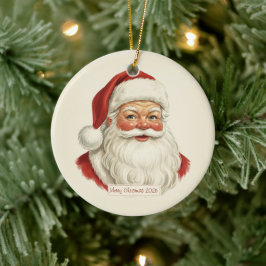 Illustratie van Vintage Kerstman Gezicht Kerstvers Keramisch Ornament