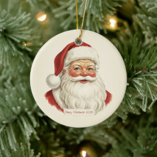 Illustratie van Vintage Kerstman Gezicht Kerstvers Keramisch Ornament