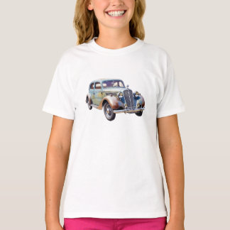 Illustratie van vintage klassieke auto in waterver t-shirt